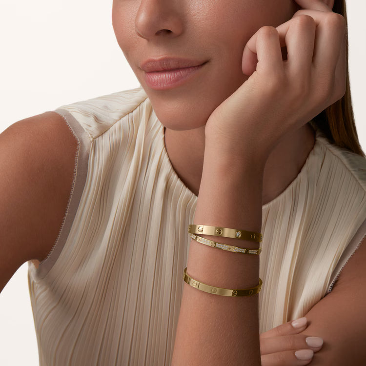 Iconic Screw Motif Bangle - Gold Stainless Steel with Crystals