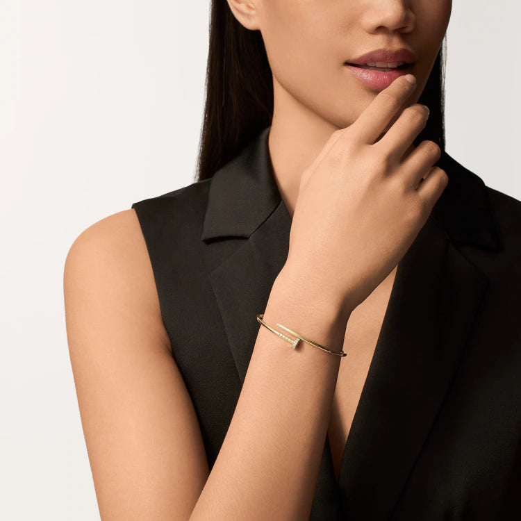 Wrapped Nail Bangle - Gold Stainless Steel with Pave Crystals